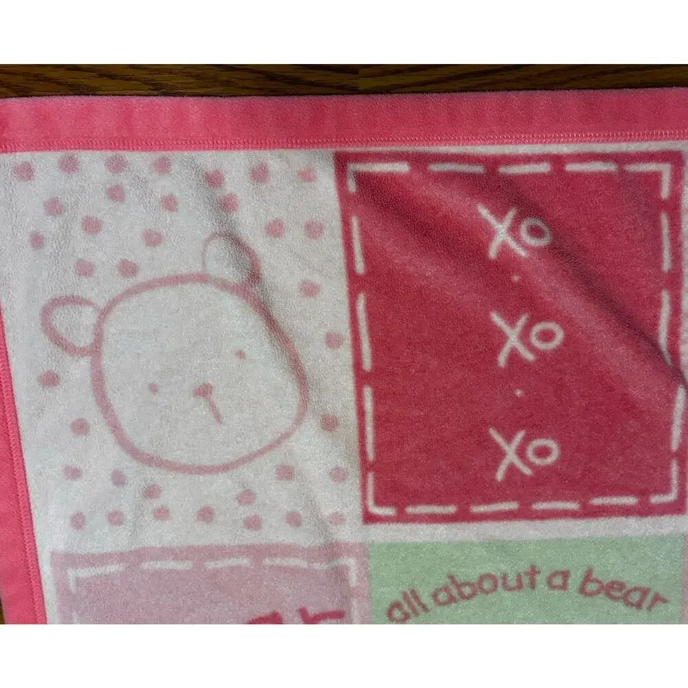 Carters Classics All About A Bear Pink Baby Blanket Hug Me Fleece Green White